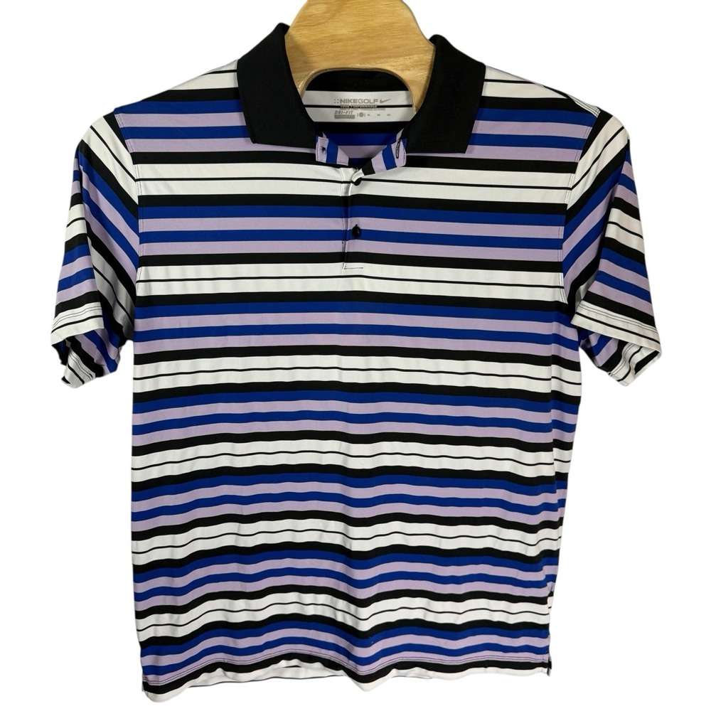 Nike Golf Tour‎ Performance Dri Fit Men XL Striped Blue/Wht/Violent Polo Shirt - Picture 2 of 4